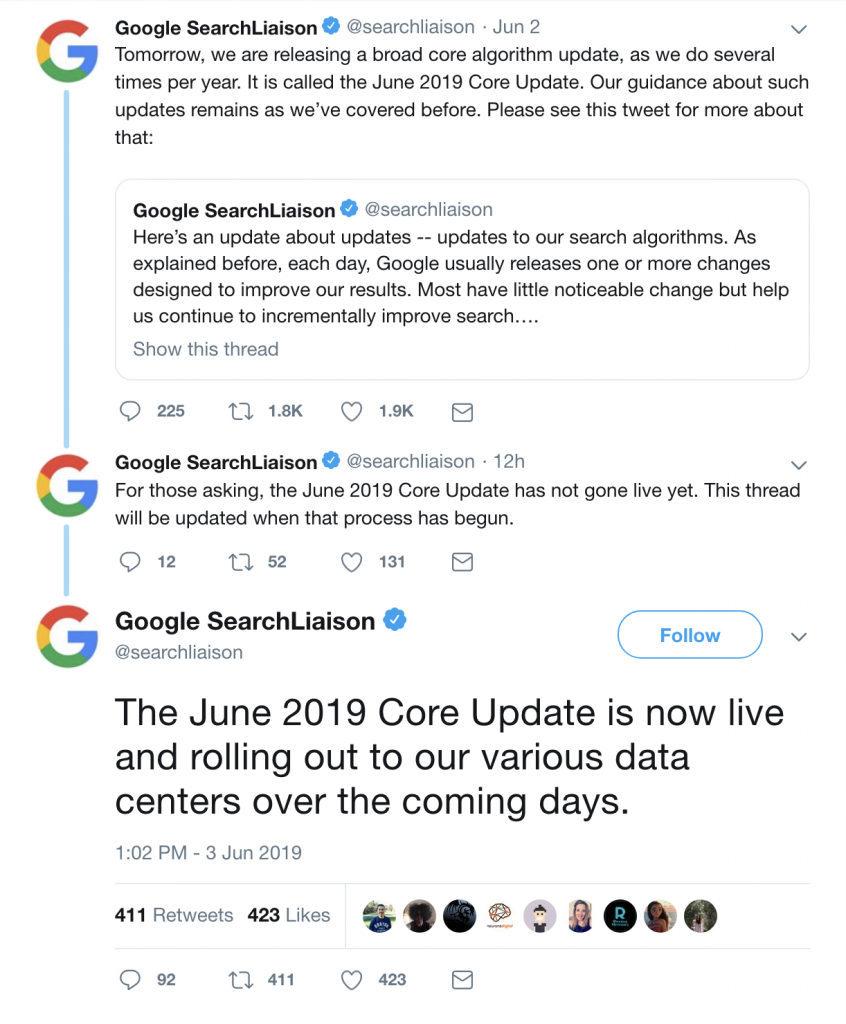 The June 2019 Core Update is now live and rolling out to our various data centers over the coming days.