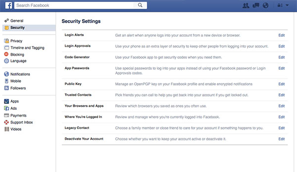 Facebook Security Settings