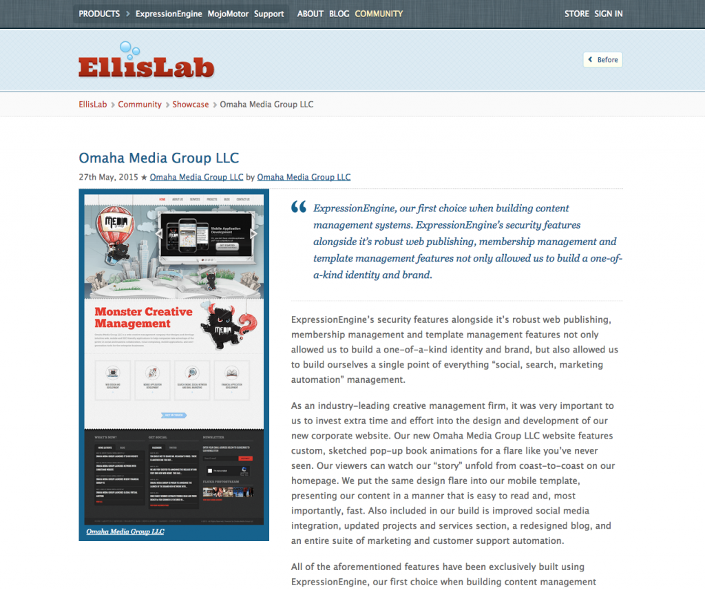 Omaha Media Group Featured on EllisLab Community Showcase